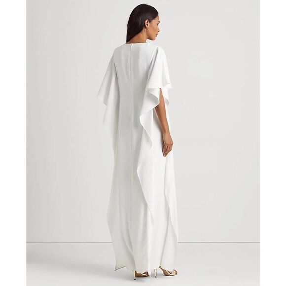 Lauren Ralph Lauren Georgette Caftan Gown, Maxi Dress in White, NWT, Size 4 - Picture 6 of 9